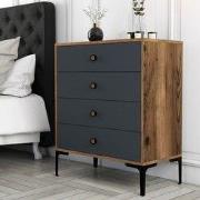 Ladekast Lizbon Walnoot Antraciet Melamine 76x90,7x40 cm - 4 lades