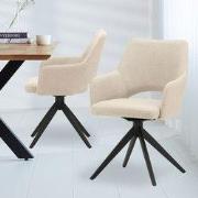 Moderne Draaibare Eetkamerstoel Beige Stof Sid - Met Armleuningen
