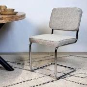 Moderne Eetkamerstoel Zandkleur Bouclé Stof Sway - Chrome Frame - Zond...