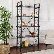 Industriële Boekenkast Ely Zwart Hout - Zwart Frame - 180x90 cm
