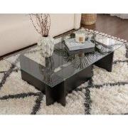 Salontafel Zwart Hout Melamine Glas Opal 105x65x30 cm