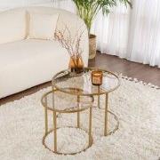 Moderne Ronde Salontafel Set van 2 Uru Goud - Brons Glas - 60/42 cm