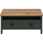 Rechthoekige salontafel met 2 lades en 1 groen open vak L101 cm - STAN...