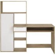 Bureau met 1 lade, 1 deur, 5 vakken eikendecor en wit B162,8 cm  FUNCT...