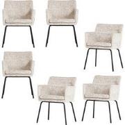 WOOOD Kam Eetkamerstoelen - Polyester - Off White - Set van 6