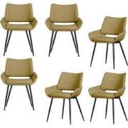 WOOOD Parade Eetkamerstoelen - Melange Stof - Mosterd - Set van 6