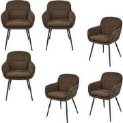 WOOOD Runa Eetkamerstoelen - Polyester - Warm Bruin - Set van 6