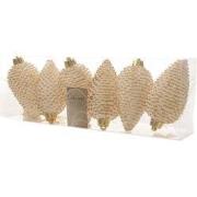 3 stuks - Dennenappel plastic glitter 8cm wolwit