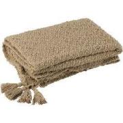 J-Line - Plaid Kwasten Katoen Donker Beige - 180x130x1cm