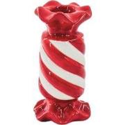 Candle Holder- Toffee Candy - Ceramic- Red/ White- 7,5x7,5x13 cm