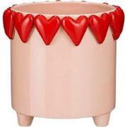 Flower Pot with Hearts - H18 x Ø21 cm - Dolomite - Pink, Red