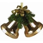 Twee klokken kerst goud 16 cm groen met strik