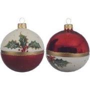 Kerstbal glas hulst d8 cm k.rood a2