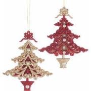 Acrylic ruby red & platinum christmas tree ornament assorted