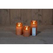 3ST KAARS KOPER WAX RUSTIEK BEWEGENDE VLAM 7,5X10/12,5/15CM AFSTANDSBE...