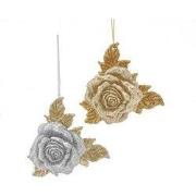 Orn.pvc roos h7.5cm gd/zlvr/glitter