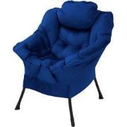 Relax fauteuil donkerblauw met armleuningen en dik hoofdkussen en meta...