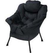 Relax fauteuil zwart met armleuningen en dik hoofdkussen en metalen fr...