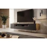 Meubella - TV-Meubel Dylan - Mat zwart - Eiken -  200 cm