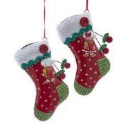 Metalen kerstsok met peperkoek ornamenten 2A 17 cm ornament