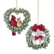Mistelttoe krans met kardinaal en hert 2A 10 cm ornament