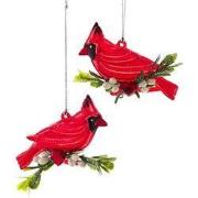 Rode kardinaal op tak 2A 8 cm ornament