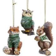 Resin winter groen dieren 3A 7,5 cm ornament