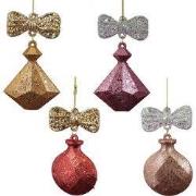 Plastic afplat, diamant met strik 4A 11 cm ornament