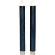 Dinerkaars rustiek wax bewegende vlam 23 cm metallic blauw 2 stuks