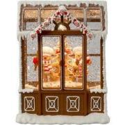 Peperkoekhuis sneeuwlantaarn 21.5x16.5cm led bruin