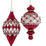 Glas rode&zilveren kruisbloem 2A 17 cm ornament