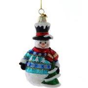 Glas NG sneeuwpop met trui&boom 8 cm ornament