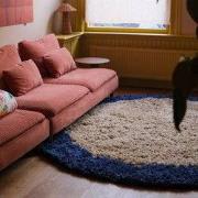 Rond hoogpolig vloerkleed Pilo beige/blauw polyester Interieur05 Blauw...