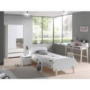 LUCEVI - Kiddy bed + 2 Deurs Kleerkast + Nachtkastje + Bureau - Wit - ...