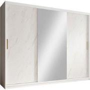 Meubella - Kledingkast Marmer 2 - Wit - 250 cm - Met spiegel