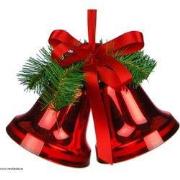 Twee klokken kerst rood 13 cm groen met strik