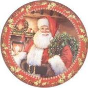 Clayre & Eef Onderbord Ø 33 cm Rood Groen Melamine Kerstman