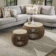 Vento Curve Salontafel Ø75 massief mango zand set van 2