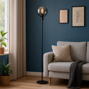 Landelijke Glazen Highlight Fantasy Globe E27 Vloerlamp - Zwart