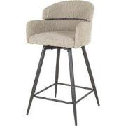 Barstoel Draaibaar - Zand Bouclé- 50x54x95cm - Ronde Rug - Set van 2