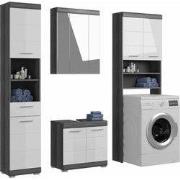 Badkamercombinatie (4-delig) met wasmachinekast (wit hoogglans / rookz...