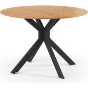 Folding round table decorated in oak and black metal D110 cm - NELLY