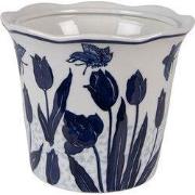 Clayre & Eef Bloempot Ø 21x16 cm Wit Blauw Keramiek