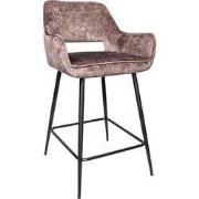 PTMD Fal LOW Velvet Brown Bar Stool Black Metal Leg - set van 2