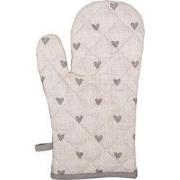 Clayre & Eef Ovenwant 18x30 cm Beige Grijs Katoen Hartjes