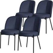 Eetkamerstoelen set van 4 donkerblauw met rugleuning, gestoffeerde sto...