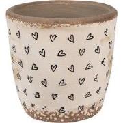 Clayre & Eef Bloempot Ø 13x12 cm Beige Zwart Keramiek Hartjes