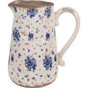 Clayre & Eef Decoratie Kan 21x15x23 cm Beige Blauw Keramiek Roosjes