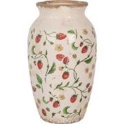 Clayre & Eef Vaas Ø 16x27 cm Beige Rood Keramiek Aardbeien
