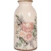 Clayre & Eef Vaas Ø 8x16 cm Beige Keramiek Bloemen